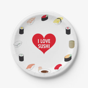 I LOVE SUSHI PAPER PLATES