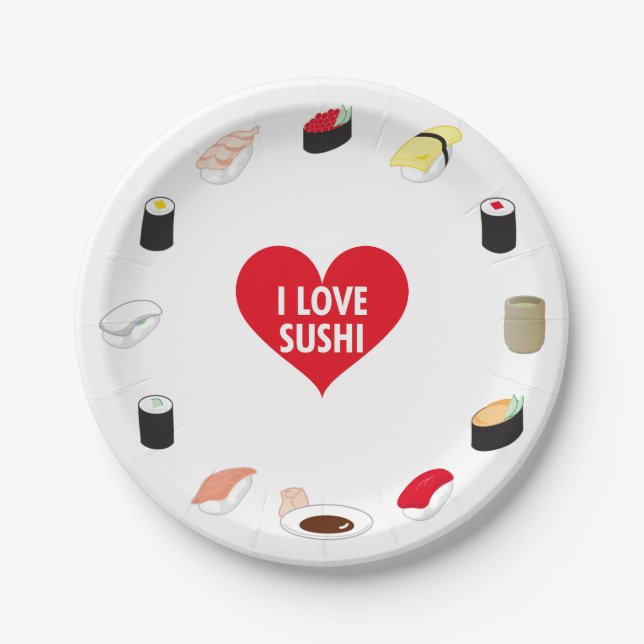 I LOVE SUSHI PAPER PLATES (Front)