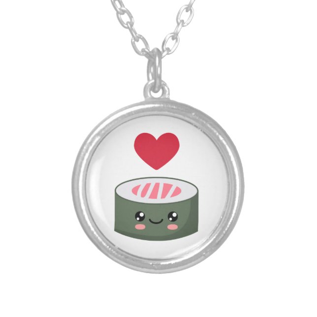 I love Sushi Silver Plated Necklace (Front)