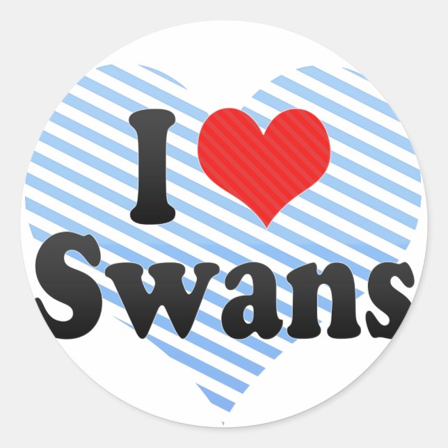 I Love Swans Classic Round Sticker (Front)
