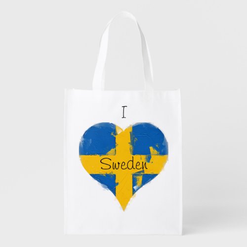 I Love Sweden Distressed Painted Heart Flag Grocery Bag