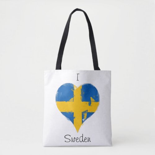 I Love Sweden Distressed Painted Heart Flag Tote Bag