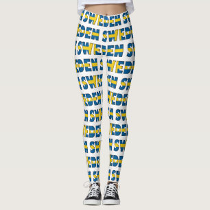 I Love Sweden Flag Colors Typography Pattern Cute Leggings