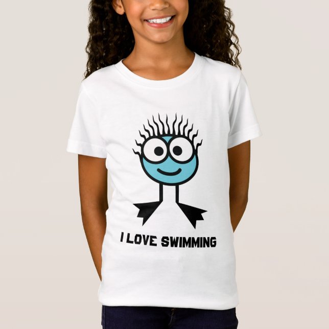 I Love Swimming - Blue Swim Character T-Shirt (Front)