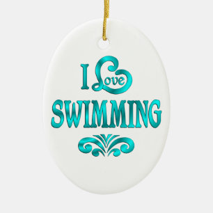 I Love Swimming Ceramic Ornament