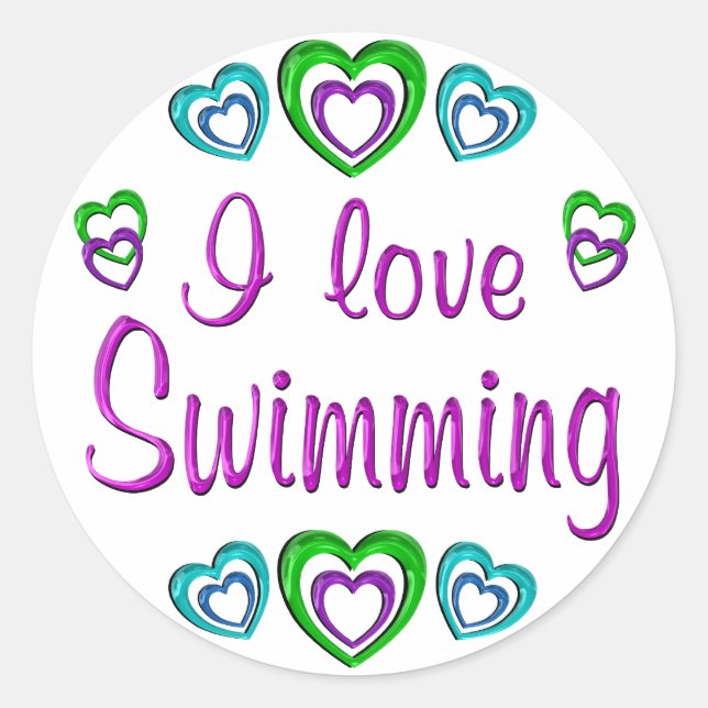I Love Swimming Classic Round Sticker