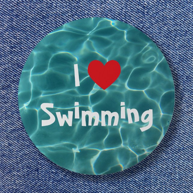 I Love Swimming Red Heart with Aqua Pool Water Button (I Love Swimming Red Heart with Aqua Pool Water Button)