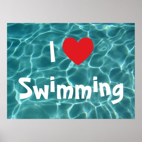 I Love Swimming Red Heart With Aqua Pool Water Poster