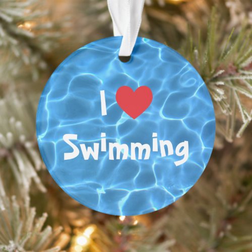I Love Swimming Red Heart with Blue Pool Water Ornament