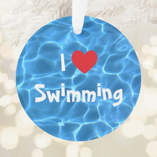 I Love Swimming Red Heart with Blue Pool Water Ornament