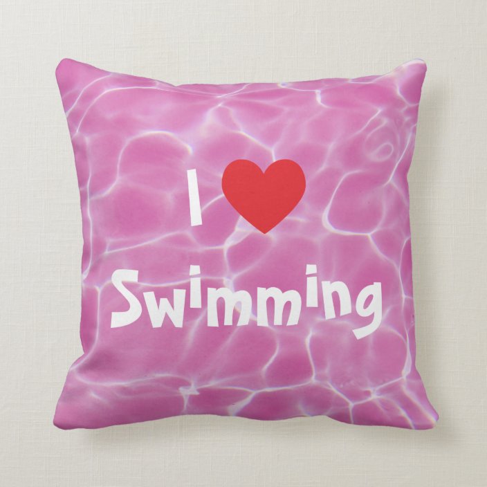 I Love Swimming Red Heart With Pink Pool Water Throw Pillow