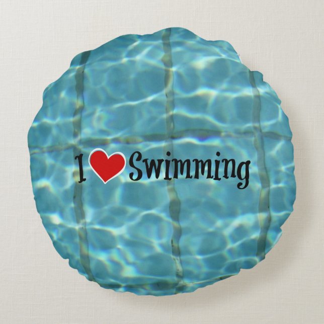 I Love Swimming Round Pillow (Back)