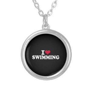 I love swimming silver plated necklace