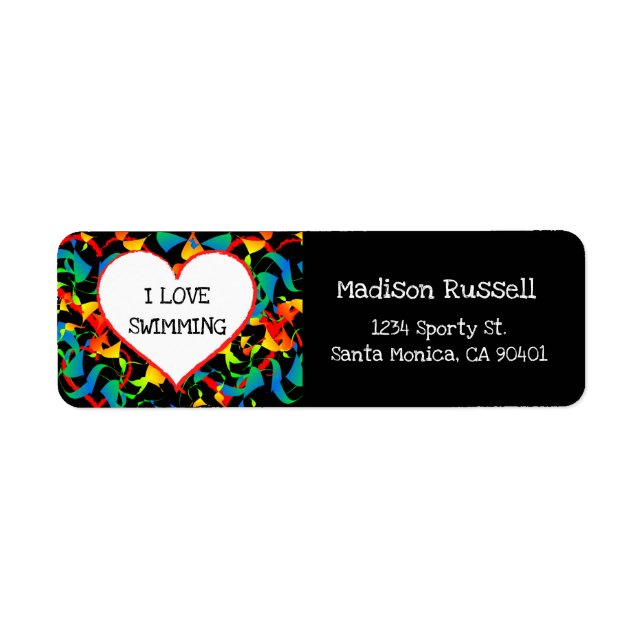 I Love Swimming Sports Editable Modern Abstract Label (Front)