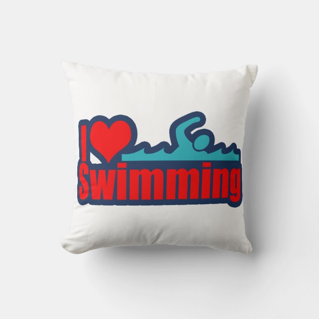 I Love Swimming Throw Pillow (Front)