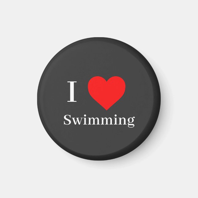 I love Swimming Typography & Red Heart Black Magnet (Front)