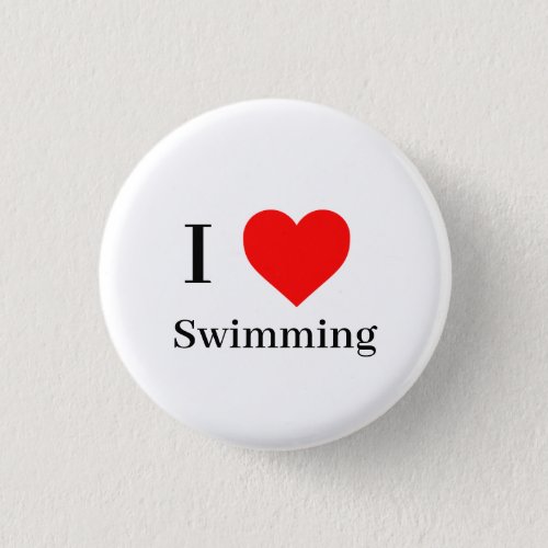 I love Swimming Typography  Red Heart Button