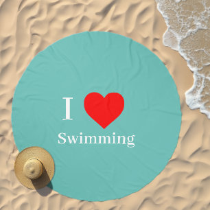 I love Swimming Typography & Red Heart Mint Green Beach Towel