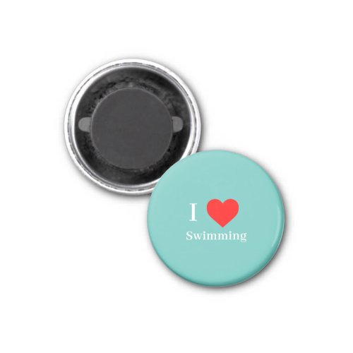 I love Swimming Typography  Red Heart Mint Green Magnet