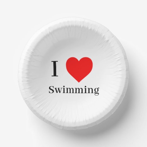 I love Swimming Typography  Red Heart White Paper Bowls