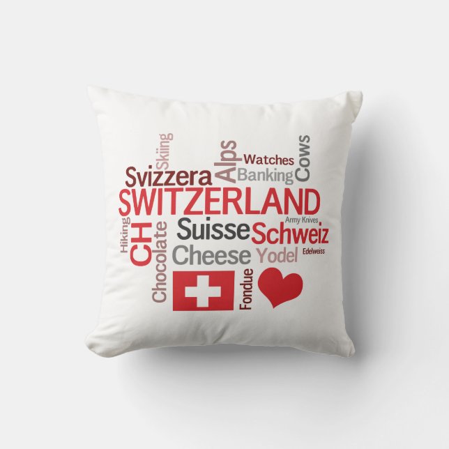I Love Switzerland Funny Swiss Cliches Throw Pillow (Front)