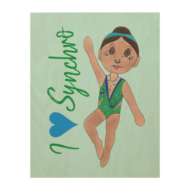 I Love Synchro Synchronized Swimmer Swim Team Girl Wood Wall Art (Front)