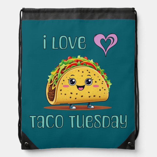 I Love Taco Tuesday Drawstring Bag (Front)