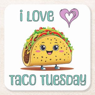 I Love Taco Tuesday Square Paper Coaster