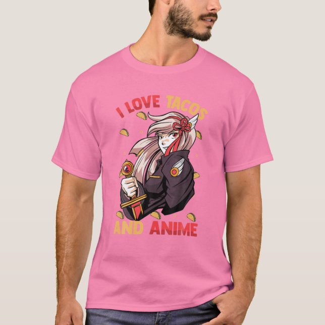 I Love Tacos And Anime - Kawaii Cute - Manga Otaku T-Shirt (Front)