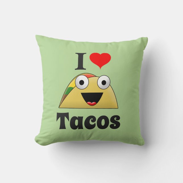 I Love Tacos Throw Pillow (Front)