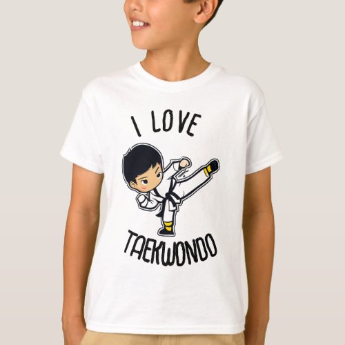 I Love Taekwondo Kids Martial Art Cartoon Artwork T_Shirt