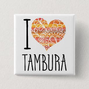 I Love Tambura Orange Mandala Heart Button