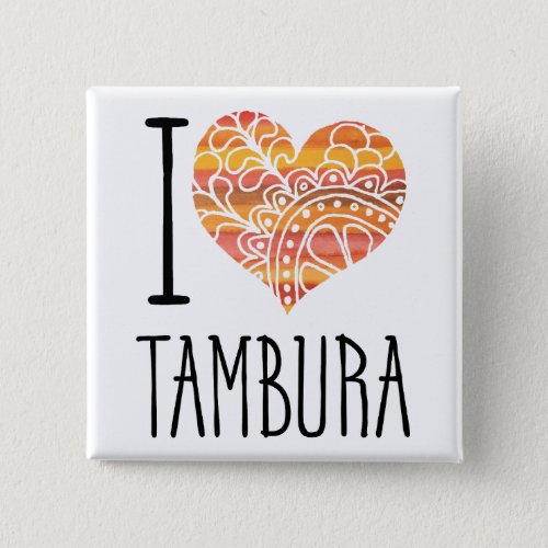 I Love Tambura Yellow Orange Mandala Heart Square Button