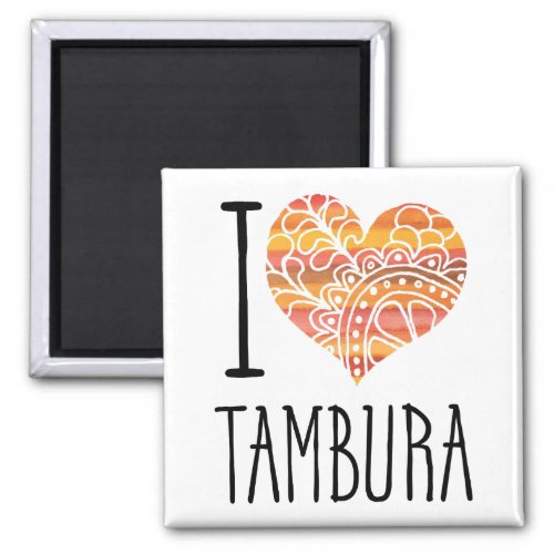 I Love Tambura Yellow Orange Mandala Heart Square Magnet