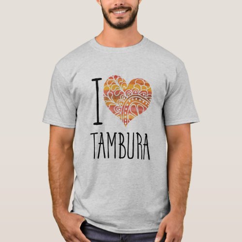 I Love Tambura Orange Mandala Heart T_Shirt