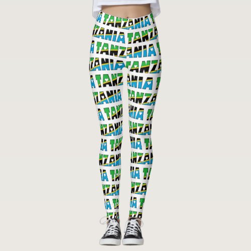 I Love Tanzania Flag Colors Typography Pattern Leggings