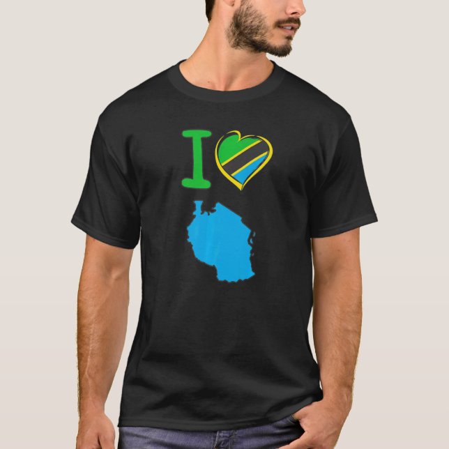 I love Tanzania Tanzanian flag in the shape of a h T-Shirt (Front)