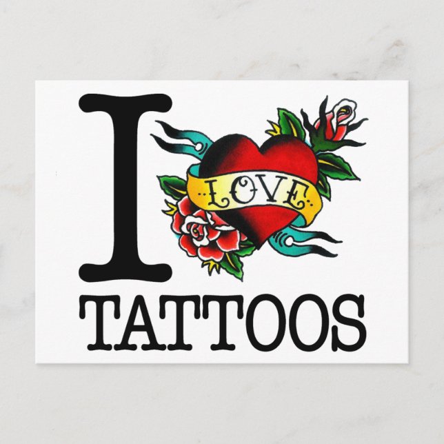 i love tattoos tattotoo inked tat design postcard (Front)