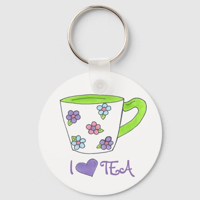 I Love Tea Ceramic Cup Teacup Heart Keychain (Front)