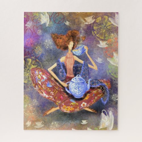 I Love Tea Girl Vintage Drawing Fantasy Fairytale Jigsaw Puzzle