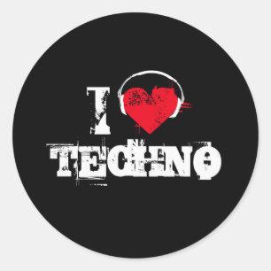 I love techno classic round sticker