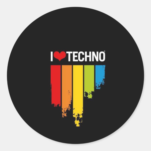 I Love Techno Classic Round Sticker (Front)