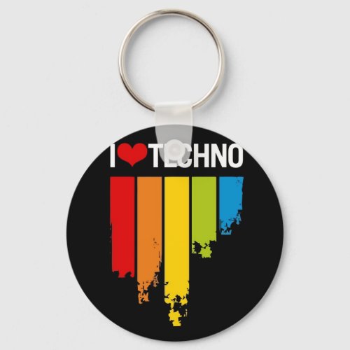 I Love techno music Keychain