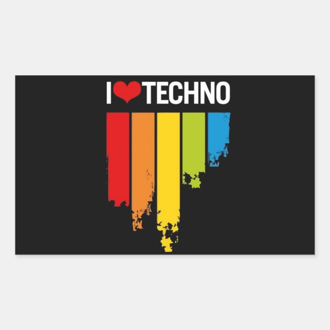 I Love Techno Music Rectangular Sticker (Front)