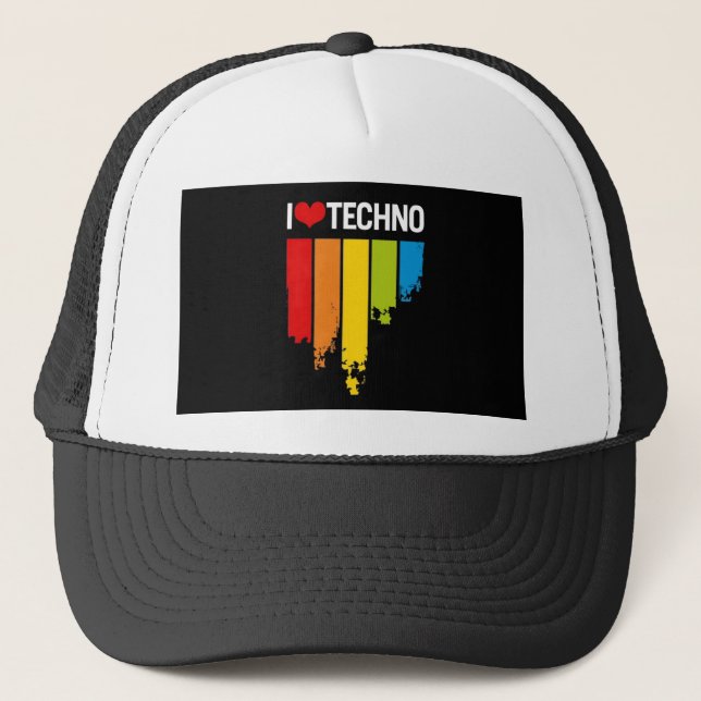 I Love techno music Trucker Hat (Front)