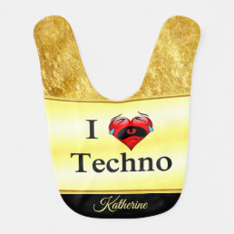 I love techno With a funny red heart singing Baby Bib