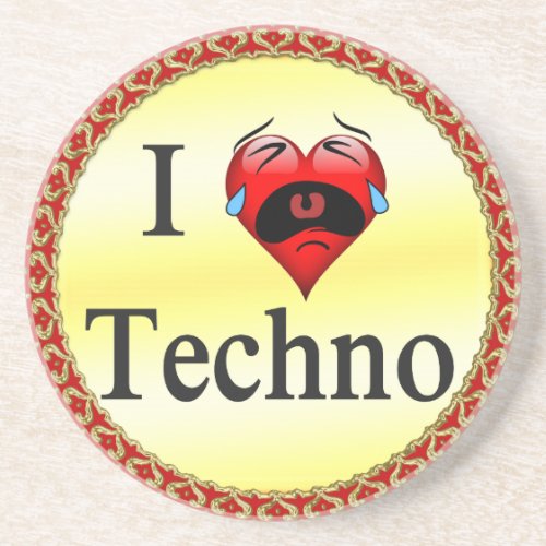 I love techno With a funny red heart singing Coaster