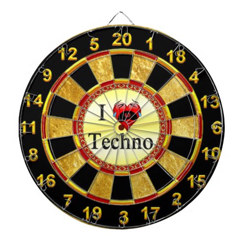 I love techno With a funny red heart singing Dart Board