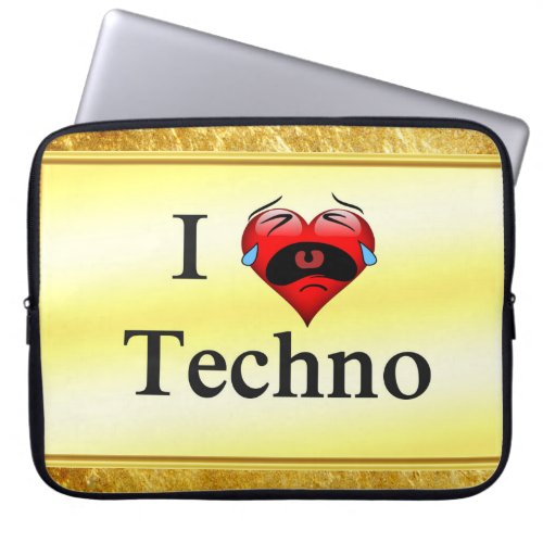 I love techno With a funny red heart singing Laptop Sleeve