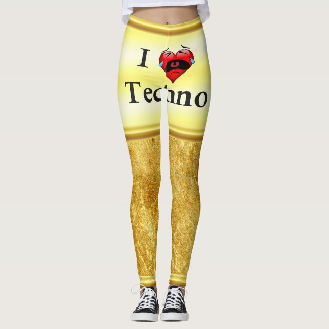 I love techno With a funny red heart singing Leggings (Front)